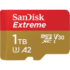 SanDisk Extreme - Flash memory card (microSDXC to SD adapter included) - 1 TB - A2 / Video Class V30 / UHS-I U3 / Class10 - microSDXC UHS-I